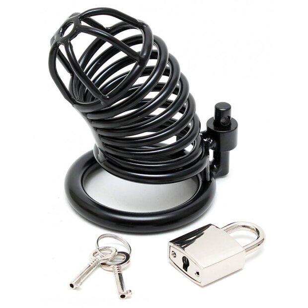 Rimba Keuschheitskäfig aus Metall mit Schloss Schwarz Ø 4,5 cm - 5 cm