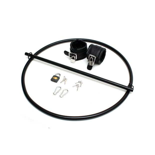 Rimba Restraint Ring with leather cuffs and padlock