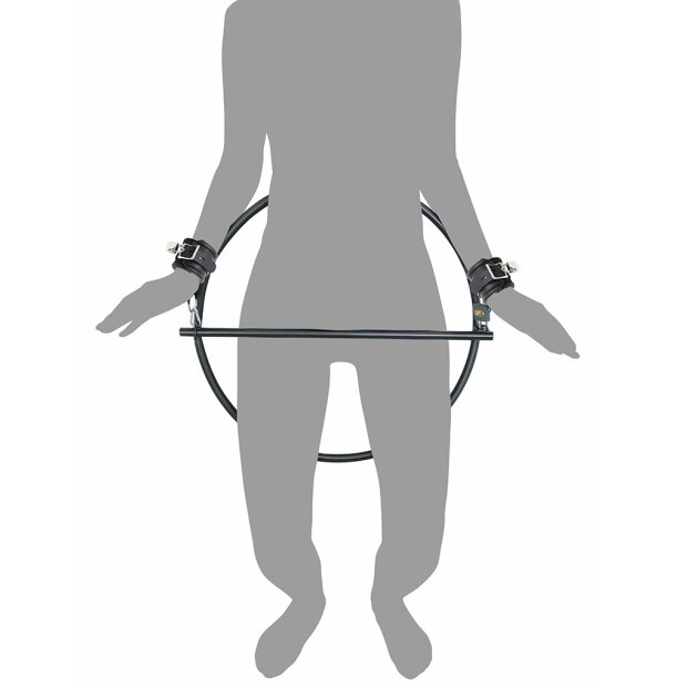 Rimba Restraint Ring with leather cuffs and padlock