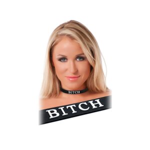 Rimba Halsband mit Aufschrift Bitch Schwarz
