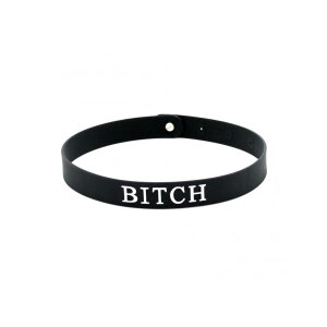 Rimba Halsband mit Aufschrift Bitch Schwarz
