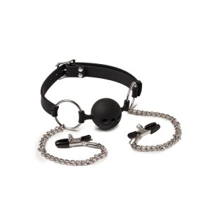 Rimba Latex Play - Mouthgag with Ball and Nipple Clamps -...