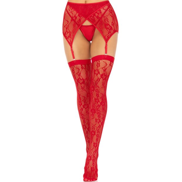 Leg Avenue Lace thigh highs & garterbelt rouge O/S