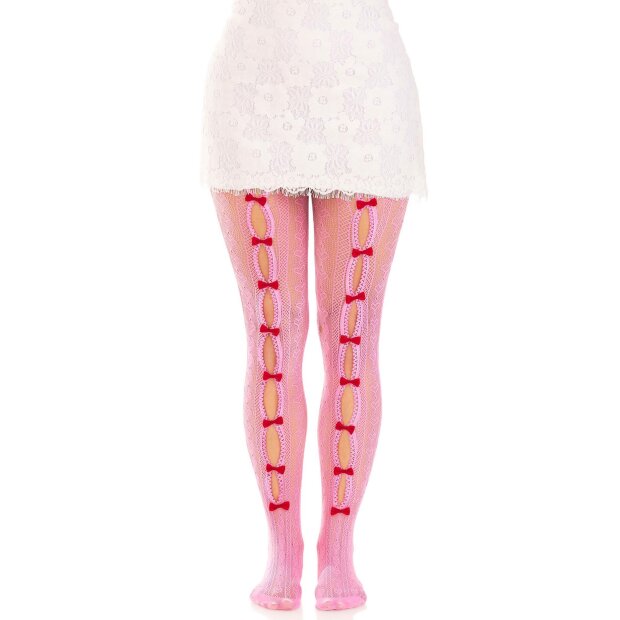 Sweetheart striped net tights O/S pink