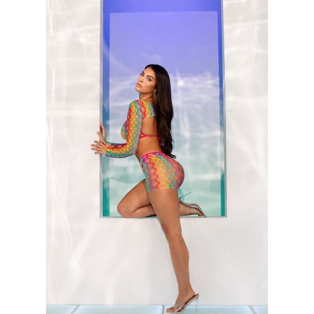 Leg Avenue Top, haussement dépaules et short arc-en-ciel O/S