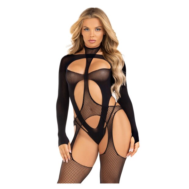 Leg Avenue Bodystocking avec découpe teddy noir O/S