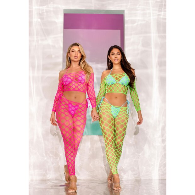 Leg Avenue Net crop top & footless tights pink O/S