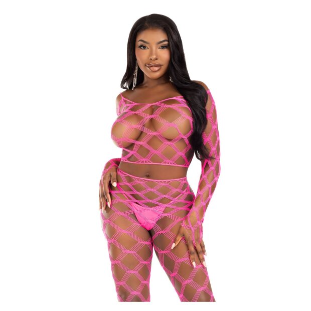 Leg Avenue Net crop top & footless tights pink O/S