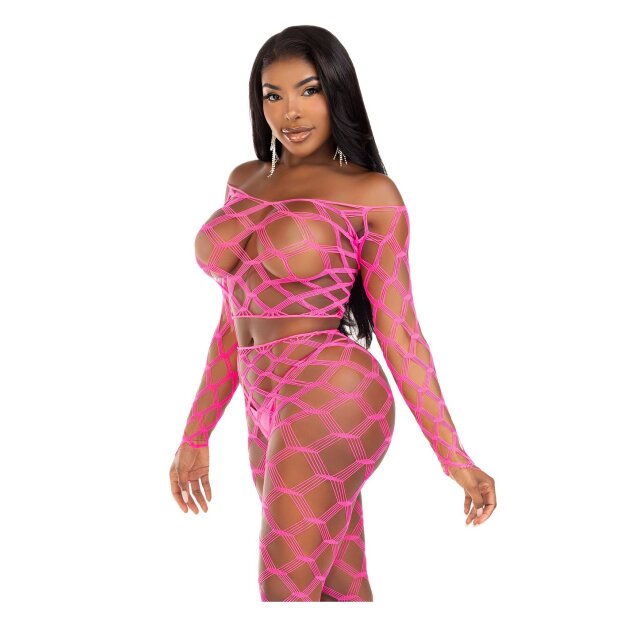 Leg Avenue Net crop top & footless tights pink O/S