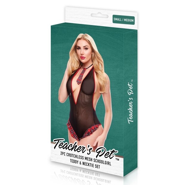 Teachers Pet 2Pc See Thru Crotchless Schoolgirl Teddy Set S/M - Queensize