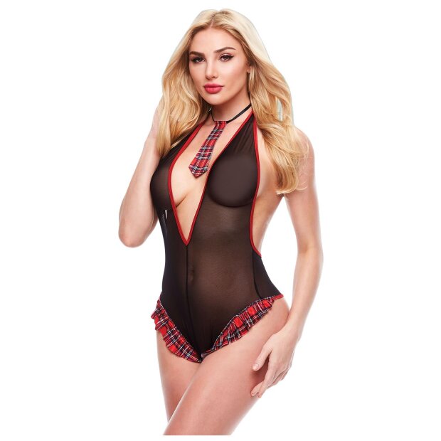 Teachers Pet 2Pc See Thru Crotchless Schoolgirl Teddy Set S/M - Queensize