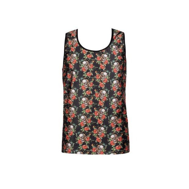ANAIS Men Power Top avec roses rouges et têtes de mort noir S