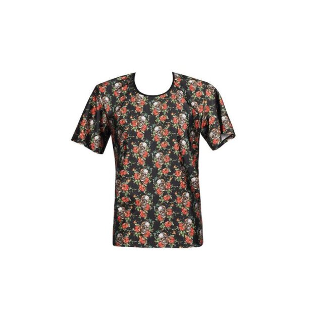ANAIS Men Power T-shirt avec roses rouges et têtes de mort noir S