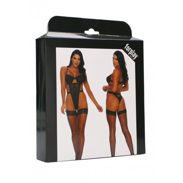 Forplay Caught My Heart Mesh Bra and Suspender String black S