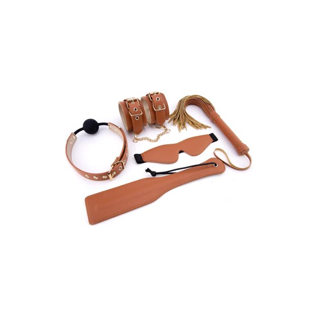 Dream Toys Elite Bdsm Set Cognac Vegan Leather
