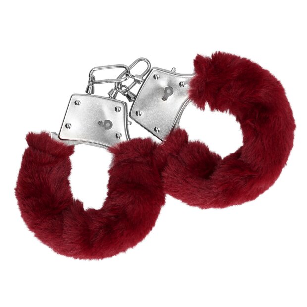 Furry Metal Hand Cuffs Red