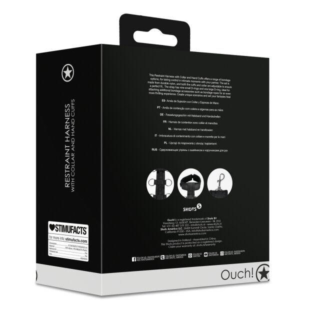 Shots - Ouch! Rückhaltegeschirr mit Halsband und Handfesseln - Schwarz