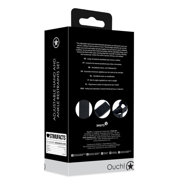 Shots - Ouch! Adjustable Hand and Ankle Restraints Set - Black