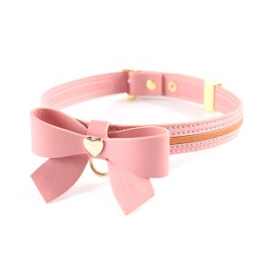 Sevanda Love Heart Butterfly Leder Halsband mit Leine rosa