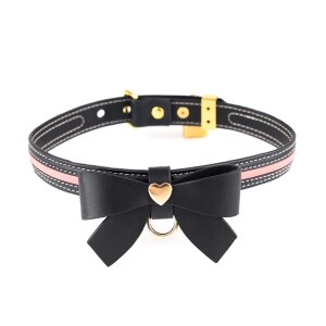 Sevanda Love Heart Butterfly Leder Halsband Set schwarz/rosa