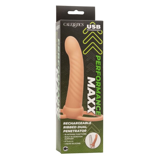 CalExotics Performance Maxx Rechargeable Ribbed Dual Penetrator Light skin tone