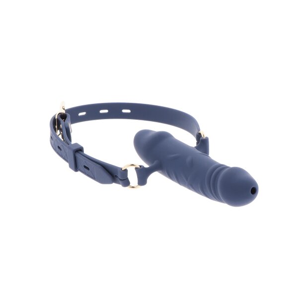Gode-ceinture respirant en silicone bleu