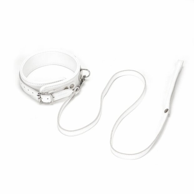 Liebe Seele collar with lead genuine leather 124 cm White