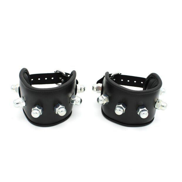 Kiotos Leather Padded Handcuffs Spikey Nuts