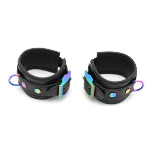 Kiotos Leather Handcuffs Black Rainbow