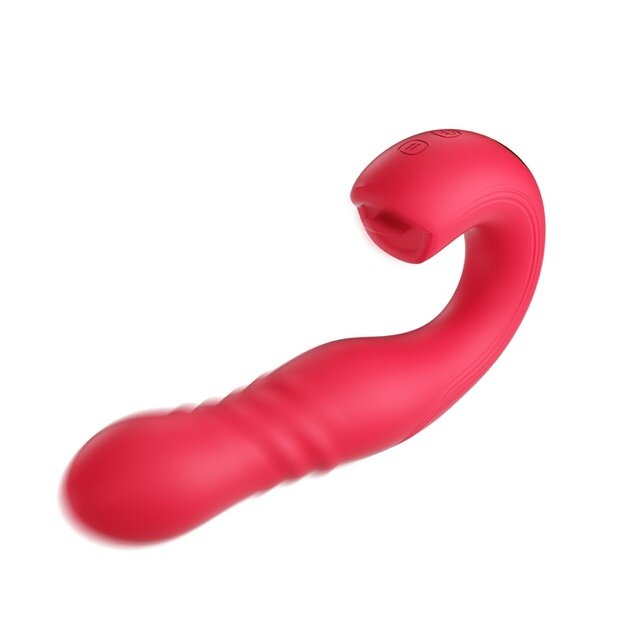 HoneyPlayBox - JOI Thrust 2 Pressure Sensing App Controlled Thrusting G-spot Vibrator & Tongue Clit Licker Red