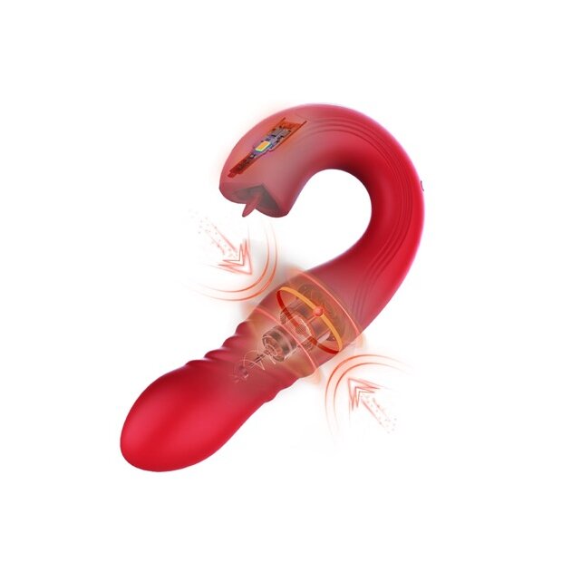 HoneyPlayBox - JOI Thrust 2 Pressure Sensing App Controlled Thrusting G-spot Vibrator & Tongue Clit Licker Red