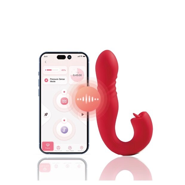 HoneyPlayBox - JOI Thrust 2 Pressure Sensing App Controlled Thrusting G-spot Vibrator & Tongue Clit Licker Red