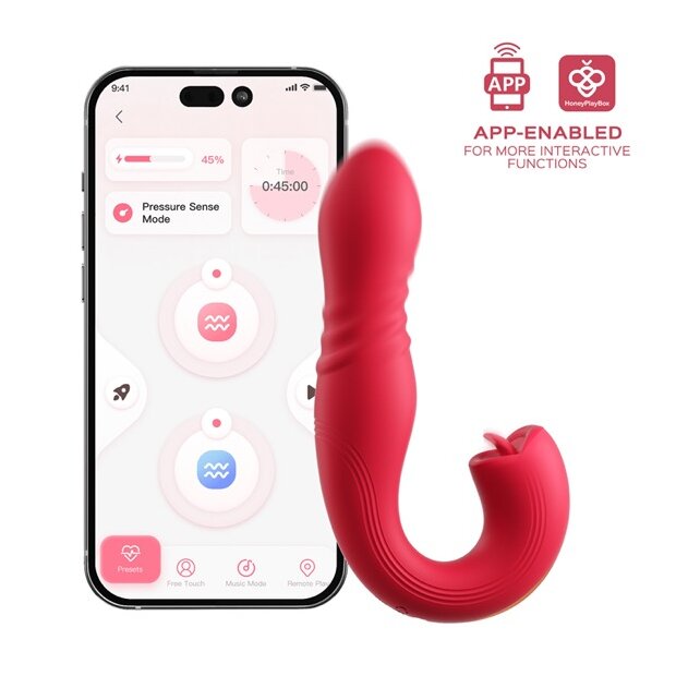 HoneyPlayBox - JOI Thrust 2 Pressure Sensing App Controlled Thrusting G-spot Vibrator & Tongue Clit Licker Red