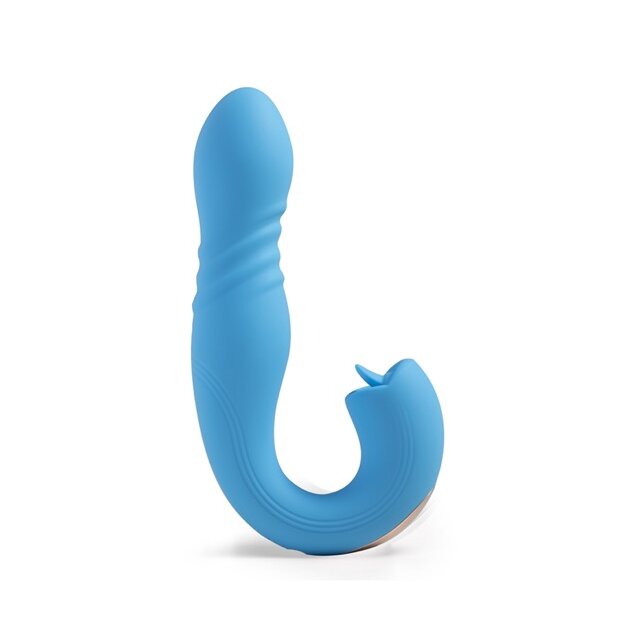 HoneyPlayBox JOI Thrust 2 Pressure Sensing App Controlled Thrusting G-spot Vibrator & Tongue Clit Licker Blue