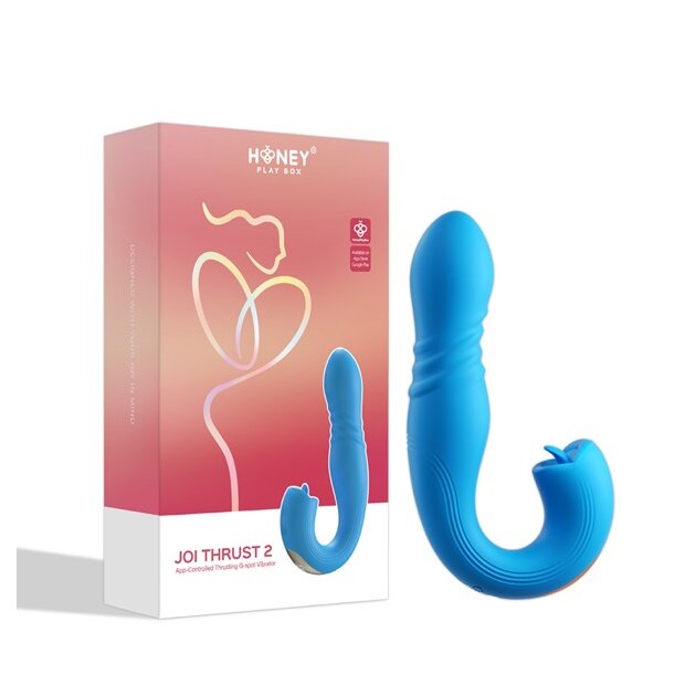 HoneyPlayBox JOI Thrust 2 Pressure Sensing App Controlled Thrusting G-spot Vibrator & Tongue Clit Licker Blue