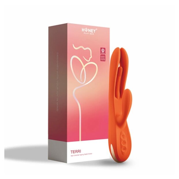 HoneyPlayBox Terri App-controlled Kinky Finger Tapping Rabbit Vibrator Orange