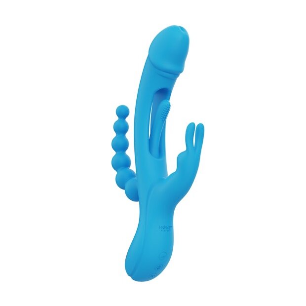 HoneyPlayBox Trilux Kinky Finger Rabbit Vibrator with Anal Beads Blue