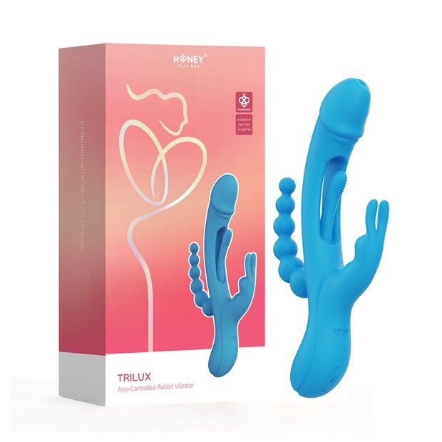 HoneyPlayBox Trilux Kinky Finger Rabbit Vibrator with Anal Beads Blue