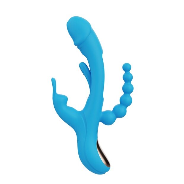 HoneyPlayBox Trilux Kinky Finger Rabbit Vibrator with Anal Beads Blue
