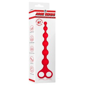 NMC 8 Inch Ribbed Silicone Anal Beads Red