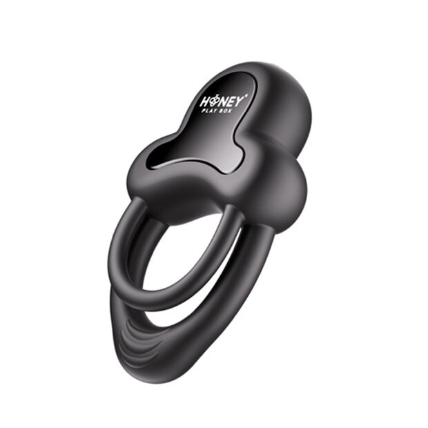 HoneyPlayBox - Anello-App-Controlled Vibrating Double Cock Ring with Clitoral Stimulator Black