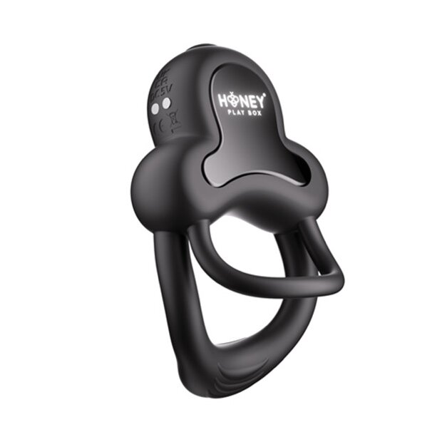 HoneyPlayBox - Anello-App-Controlled Vibrating Double Cock Ring with Clitoral Stimulator Black