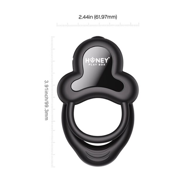 HoneyPlayBox - Anello-App-Controlled Vibrating Double Cock Ring with Clitoral Stimulator Black