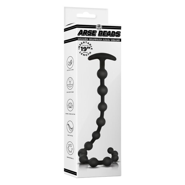 NMC 19 Inch Ribbed Silicone Anal Beads Black