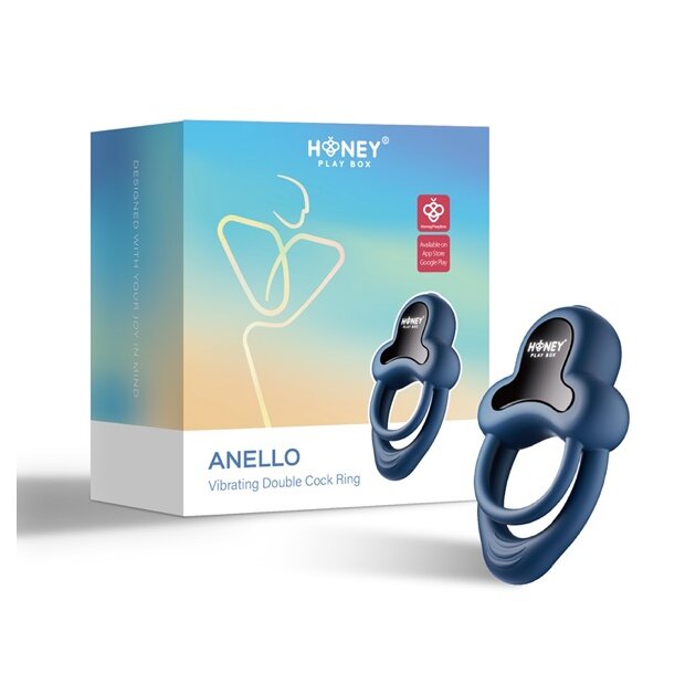 HoneyPlayBox - Anello-App-Controlled Vibrating Double Cock Ring with Clitoral Stimulator Blue