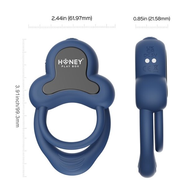 HoneyPlayBox - Anello-App-Controlled Vibrating Double Cock Ring with Clitoral Stimulator Blue