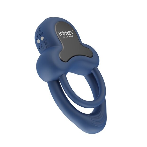 HoneyPlayBox - Anello-App-Controlled Vibrating Double Cock Ring with Clitoral Stimulator Blue