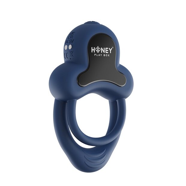 HoneyPlayBox - Anello-App-Controlled Vibrating Double Cock Ring with Clitoral Stimulator Blue