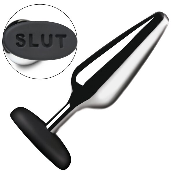 XR Brands Metall & Silikon Analplug Silber mit SLUT Basis