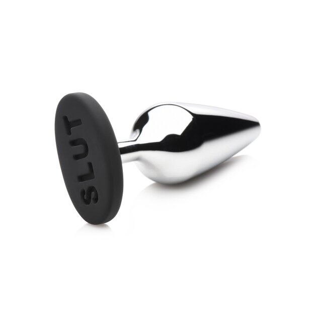 XR Brands Metall & Silikon Analplug Silber mit SLUT Basis